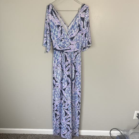 Lilly Pulitzer Women Parigi Maxi Dress Lilac Verbena Kimono Sleeve Tropical Sz S - Picture 5 of 8